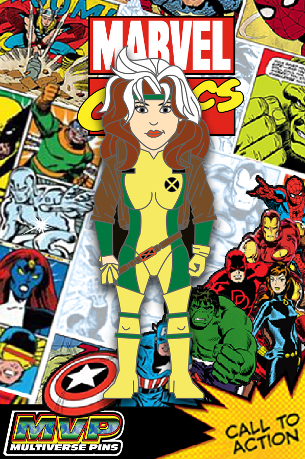 希少　アートパネル　MARVELCOMICS　マーベルヒーローズ　フィギュア付 Marvel Comics ROGUE (X-Men) Character Pin MultiVersePins
